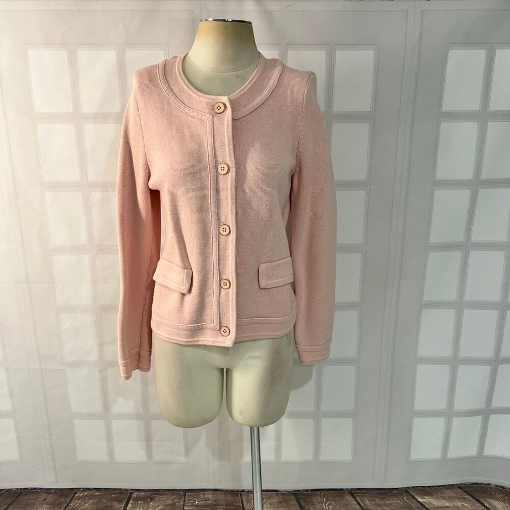 Talbots Pink Long Sleeve Cotton Blend Button Down Knit Cardigan Sweater Large